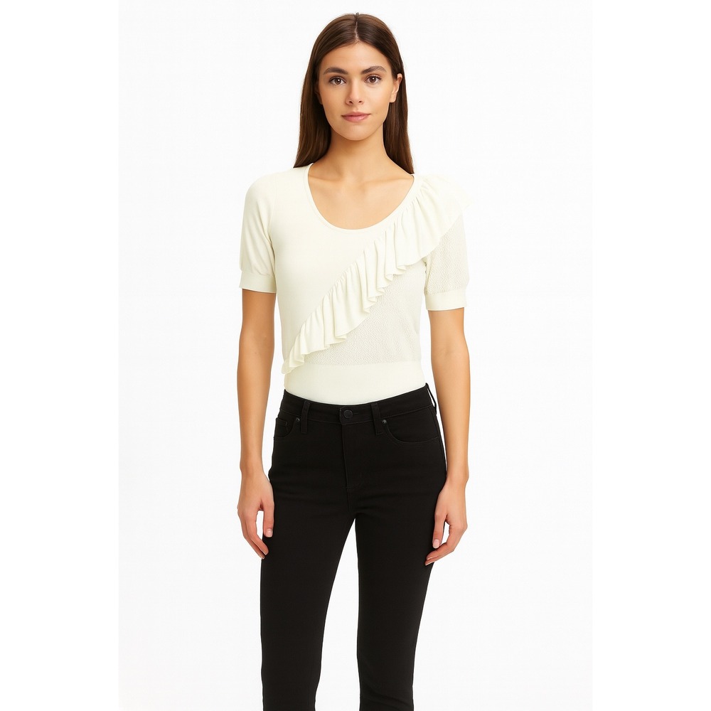 Viktor & Rolf NWT Women's Ruffled Mesh White Short‎ Sleeve Knit Top- Size Small